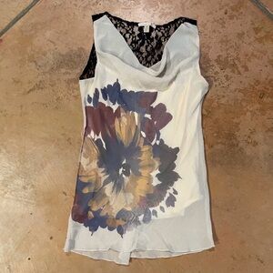 Jonathan Martin White Floral Blouse with Black Lace